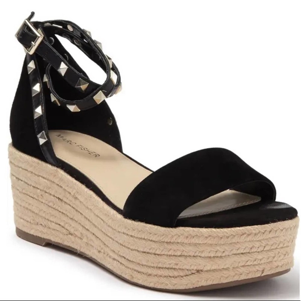 Marc Fisher Jazlyn Black Studded Espadrille Wedge